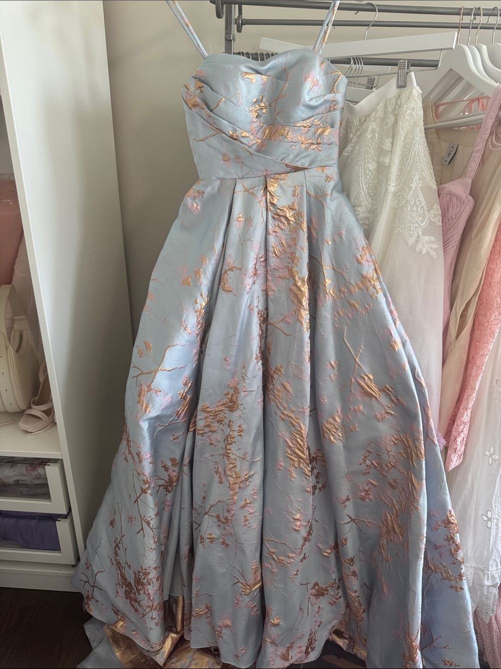 JessaKae Blue Dress with Rose Gold Floral Jacquard